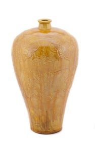 Chinese Yellow Glaze High Relief Peony J
