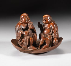 Chinese Boxwood Figure of Hehe fairies sculpture