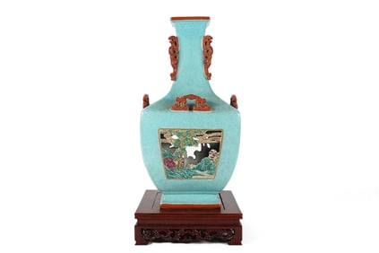 Chinese fine square turquoise glaze vase