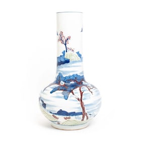 Large Chinese Underglaze Blue, Copper Red and Celadon Vase.