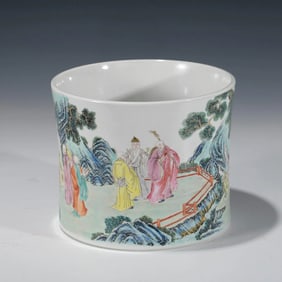 Chinese Yongzheng Famille Rose Brush Holder Pot.