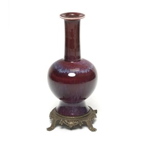 Chinese Qing Dynasty style Flambe-Glazed Bottle porcelain Vase with bronze metal baze