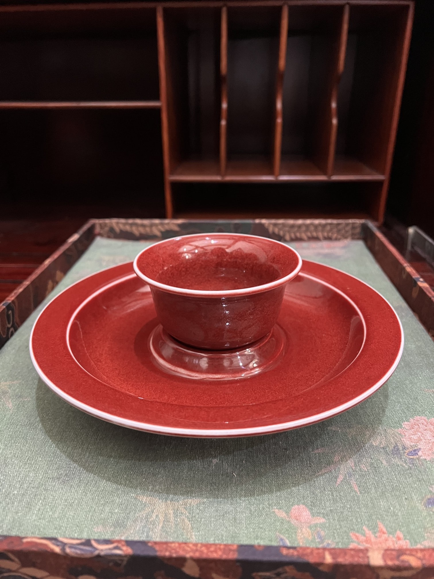 Chinese Sang-de-Boeuf (Oxblood) Glazed Cup and Stand Set Yongle Period Style (1 of 16)
