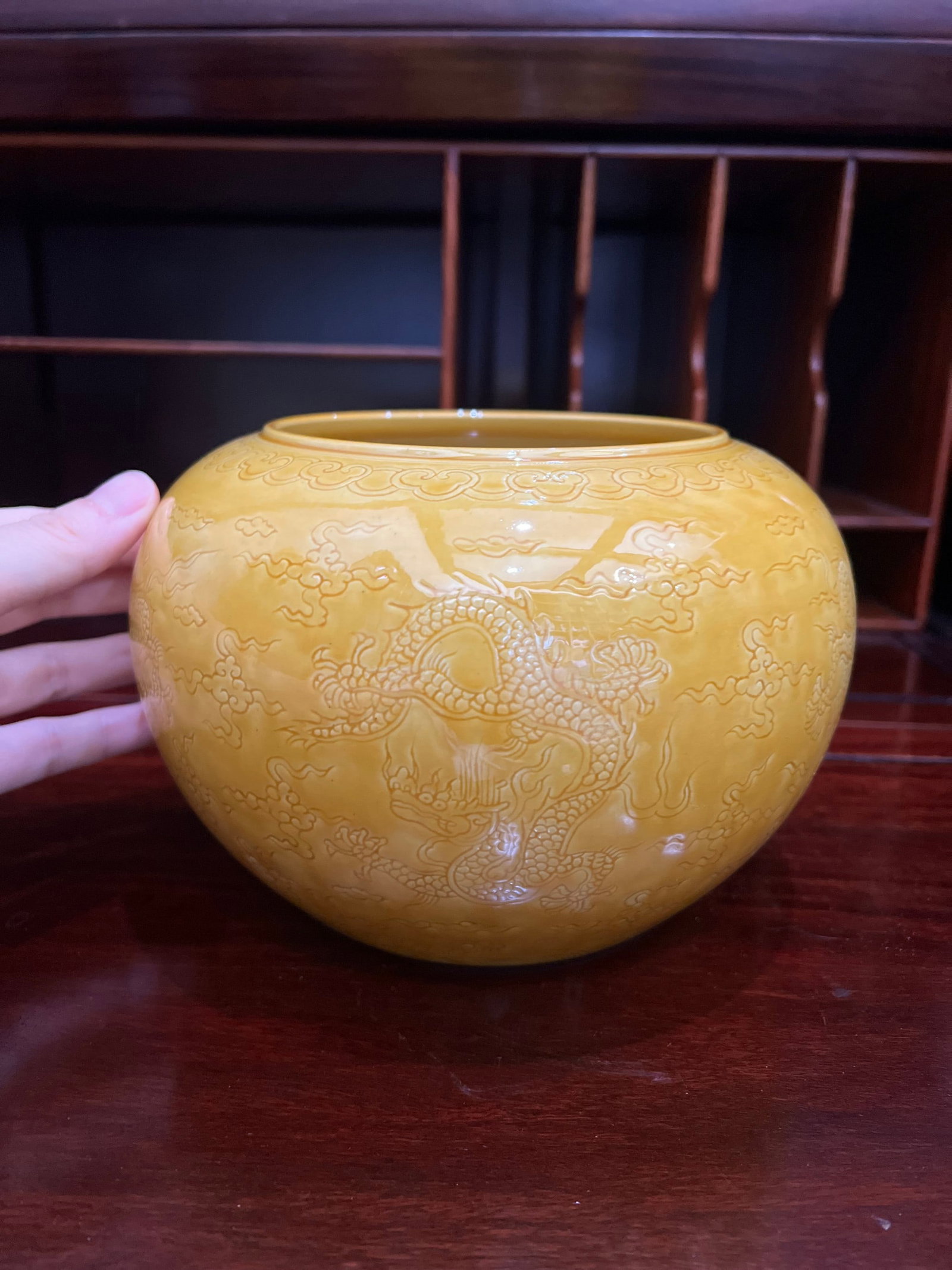 Chinese Ming Dynasty style Emperor Hongzhi Mark yellow glazed fine porcelain bowl (1 of 10)