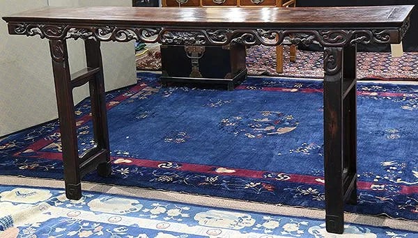 Chinese hardwood altar table, inset with a floating top panel (1 of 4)