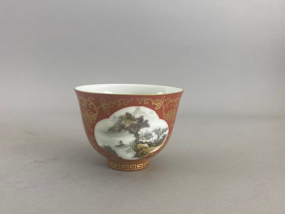 Chinese Qing Dynasty Yongzheng Mark red glazed open-window porcelain cup (1 of 6)