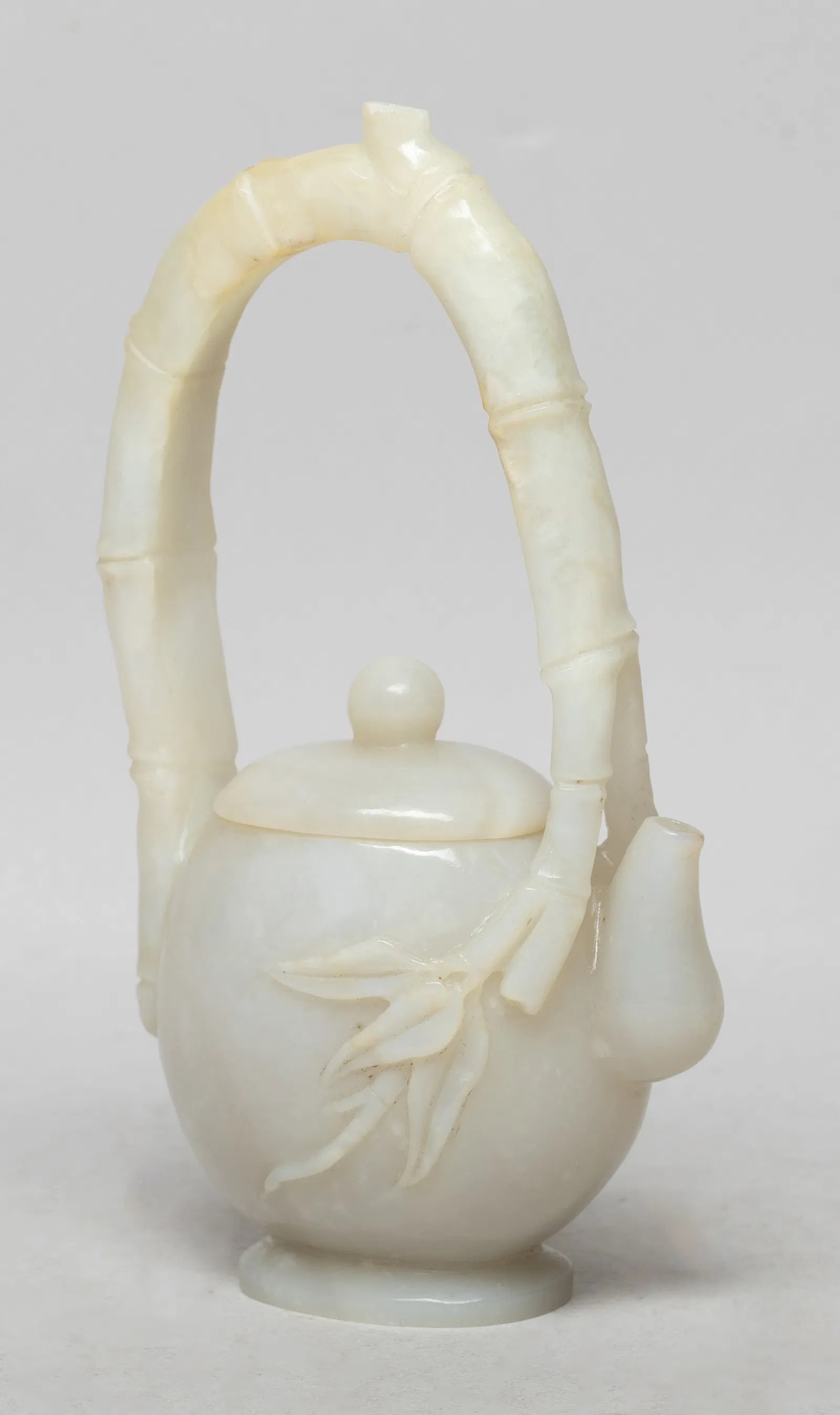Chinese Antique White Celadon Jade Bamboo-Form Teapot with Carved Bamboo Decoration, Qing Dynasty St (1 of 4)