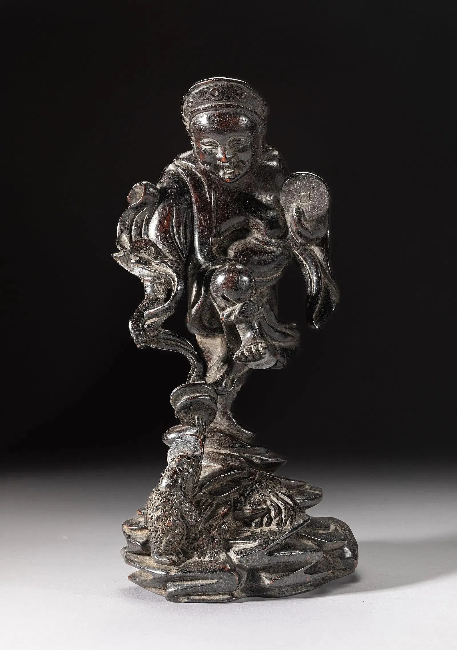 Asian Chinese Chinese Zitan Like Wood Liuhai Skillfully carved as Liuhai standing on rock (1 of 5)