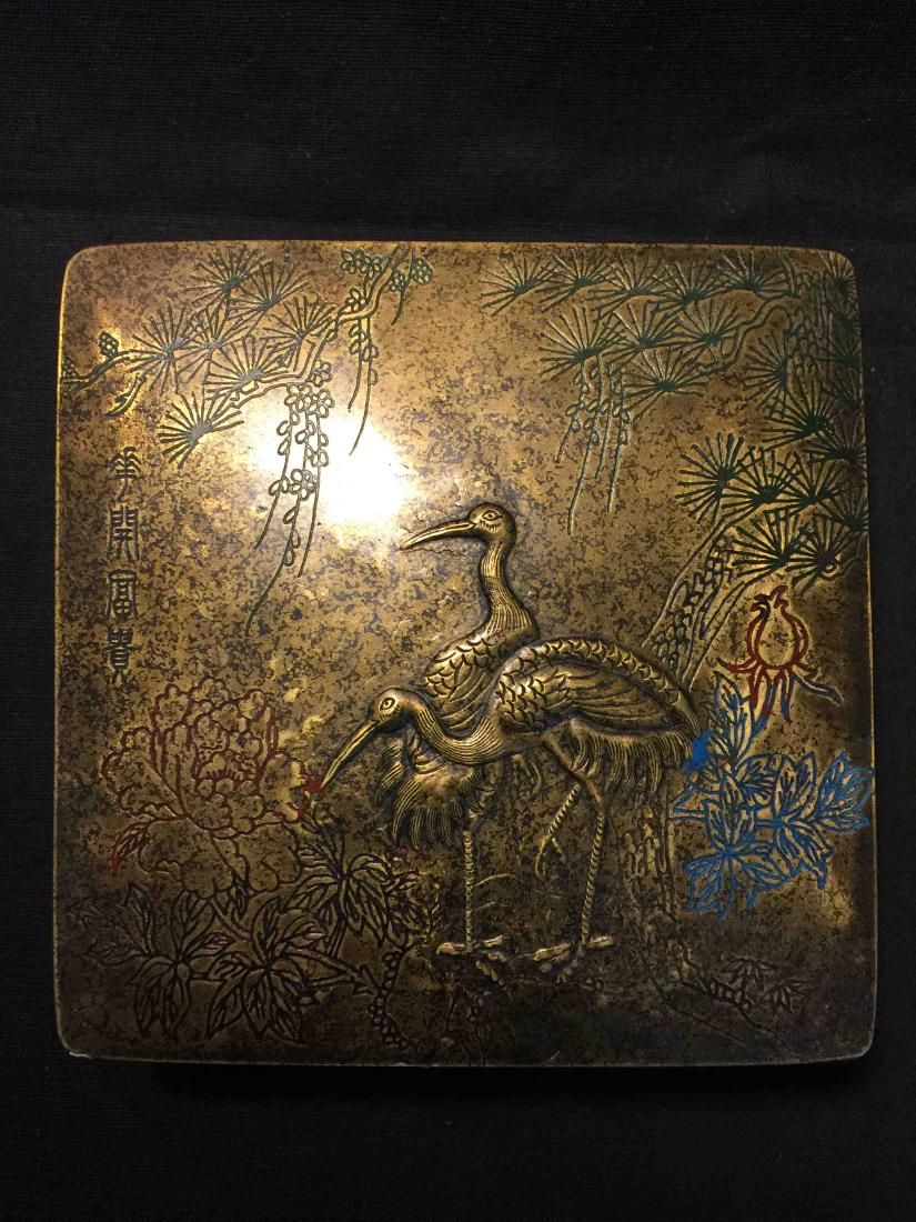 Fine Chinese old copper box engraved with cranes (1 of 6)