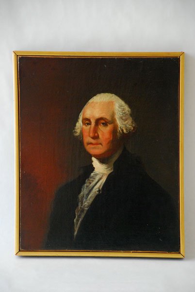 George Washington Portrait: Original oil painting Circa 1810-1830. In the style of Gilbert Stuart, this portrait would have graced the wall of a notable home in early America.