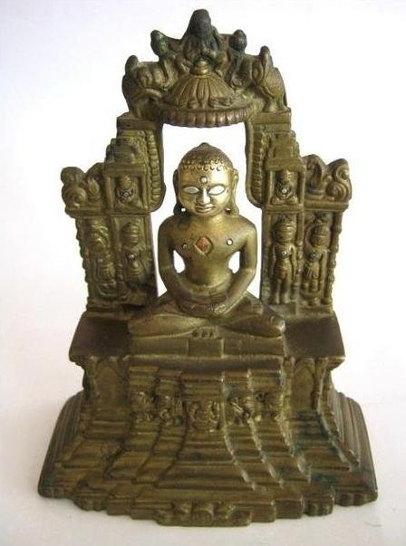 ANTIQUE BRASS JAIN STATUE WITH SILVER EYES COPPER CHEST (1 of 5)