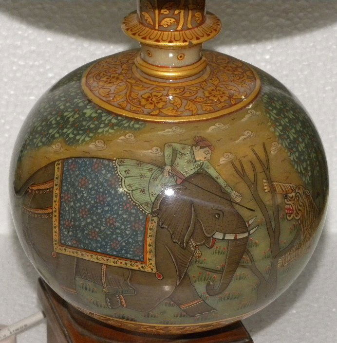 BEAUTIFUL TABLE LAMP MARBLE HAND PAINTED HUNTING SCENES: Beautiful hand painted on MARBLE table lamp with shade.