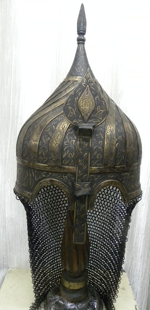 INDO PERSIAN WARRIOR HELMET BRASS VINE BANDS  19th.c (1 of 10)