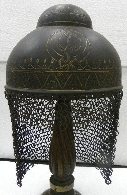 ANTIQUE INDIAN SIKH WARRIOR HELMET 4 RELIGIOU SYMBOLS