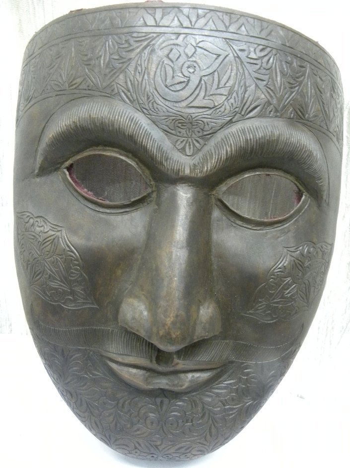 PRE 1945 MUGHAL ISLAMIC WARIOR FACE MASK ARABIC ENGRAVE (1 of 6)