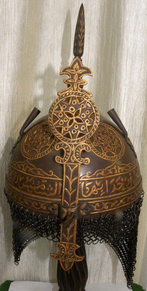 VINTAGE TURKISH WARRIOR HELMET ARABIC ENGRAVING 5 CUT (1 of 8)