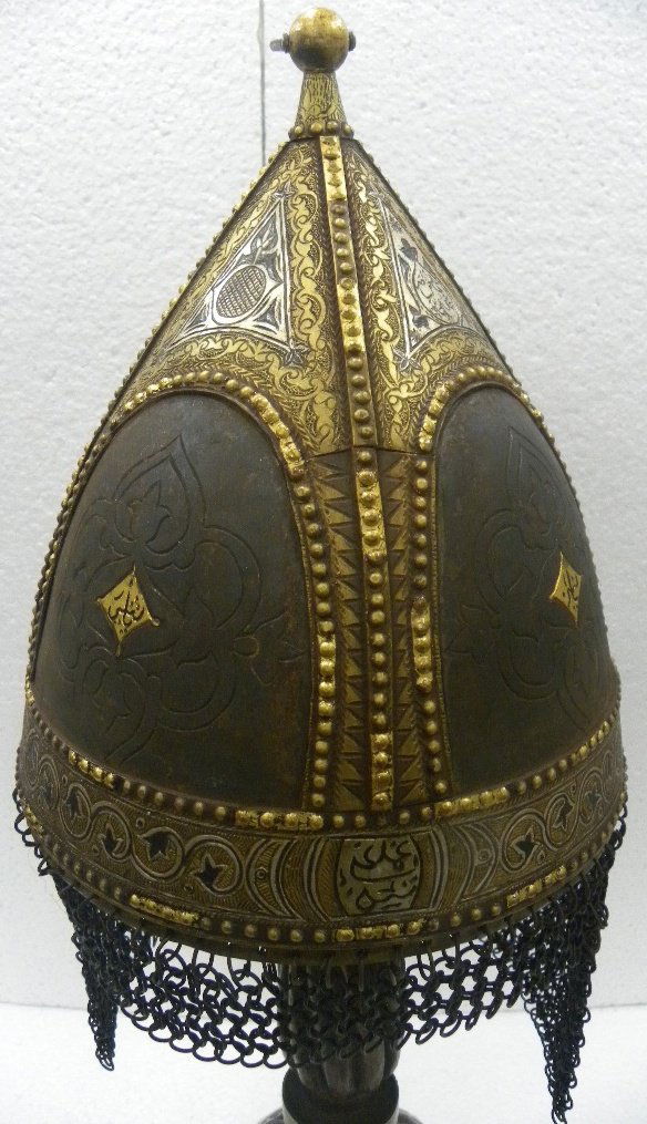ANTIQUE TURKISH CHERKESSIAN WARIOR HELMET GOLD &SILVER (1 of 10)