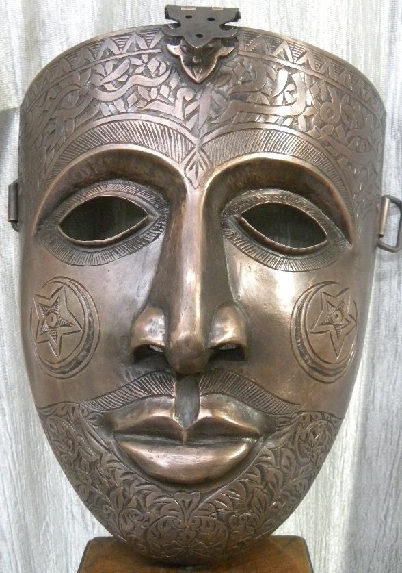 ANTIQUE ISLAMIC MUGHAL WARRIOR FACE MASK COPPER