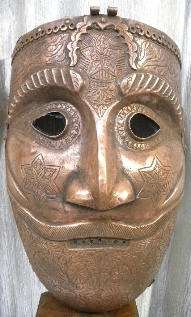 19th.c MASK FACE MILITERY PERSIAN CALLIGRAPHY EATCHED (1 of 8)