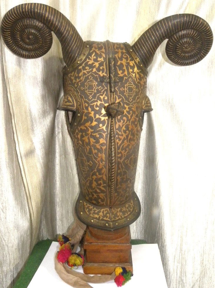 TURKISH WARRIOR HORSE WAR HELMET/FACE MASK CURL HORNS (1 of 10)