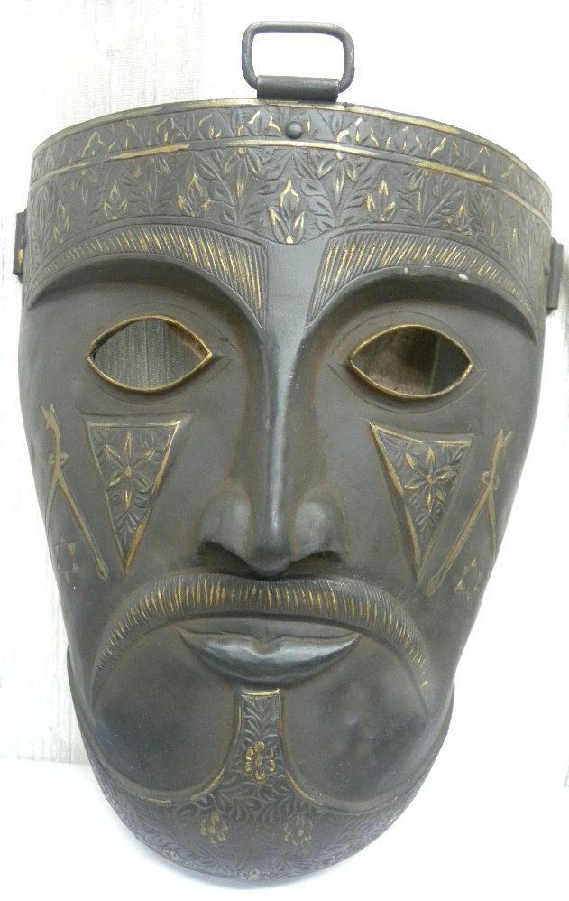 Antique Persian Warrior Face Mask rare sign SULEYMAN (1 of 6)