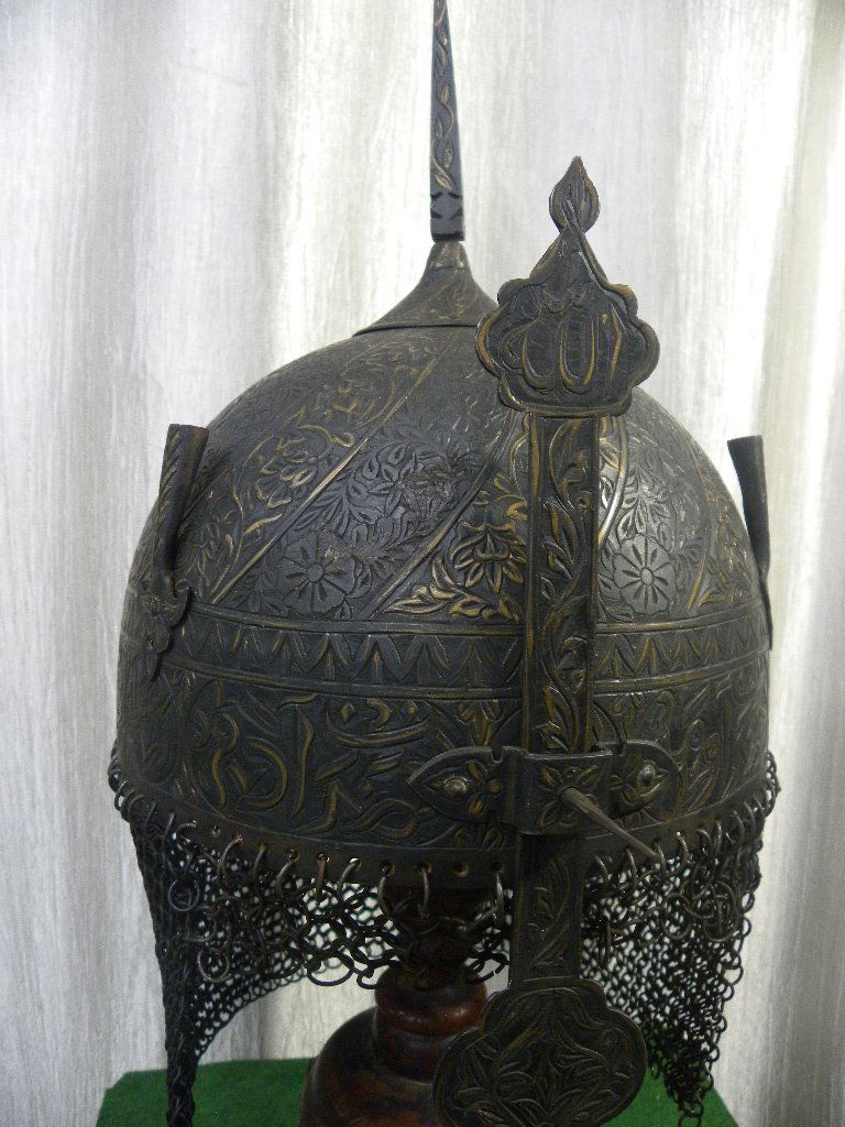 ANTIQUE TURKISH OTTOMAN WARRIOR HELMET ARABIC VINE BAND (1 of 9)