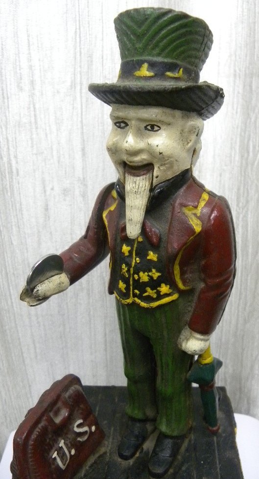 ANTIQUE MONEY COIN  BANK AMERICAN COL.SAM FIGURE (1 of 6)