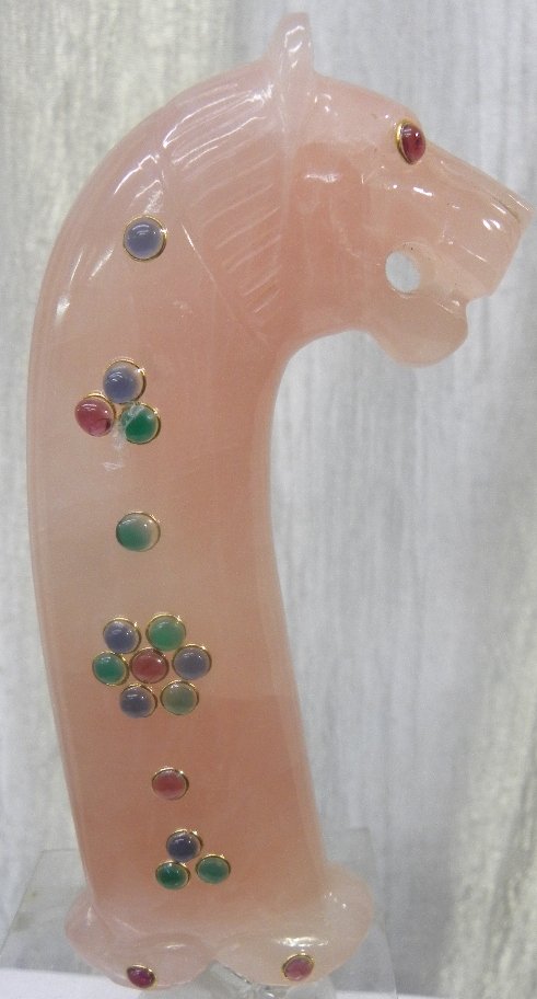 ANTIQUE  DAGGER HANDLE ROSE QUARTZ HORSE SHAPE GEMS (1 of 6)