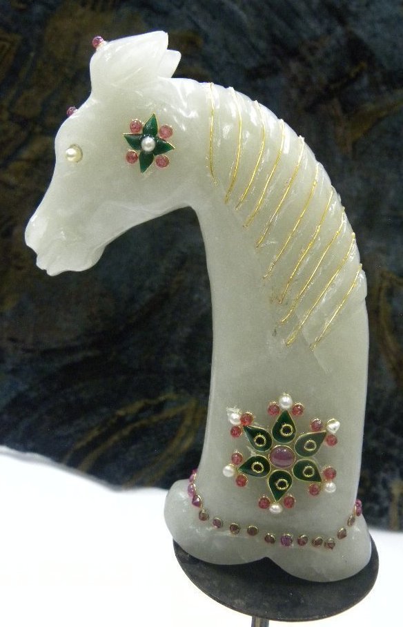 ANTIQUE ASIAN JADE DAGGER HANDLE HORSE FACE GEMS (1 of 7)