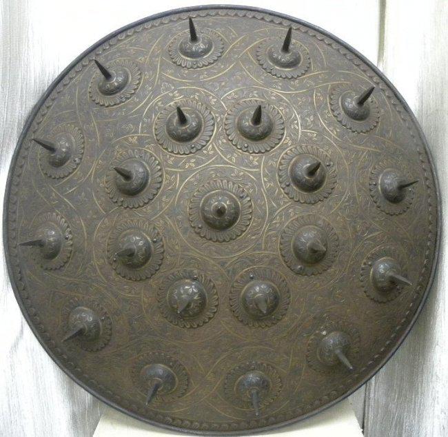 RARE PERSIAN WARRIOR SHIELD 21 SPIKES CHISELED DESIGN (1 of 10)