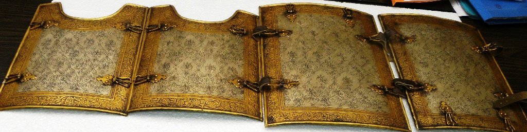 AMAZING PRSIAN MILITARY PERSIAN WARRIOE CHEST PLATE CHAR-AINA MIRRORS: History: Persian Char-aina , literally the four mirrors. For plate sworn over ZIRAH or shirt in Persian, India and central Asia. The armor plates can be round or rectangular. Province : Persian.Made