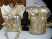 EXCEPTIONAL MILITARY FEMALE WARRIOR CHEST PLATES SNAKE FIGS. BOTH SIDES SILVER PLATED