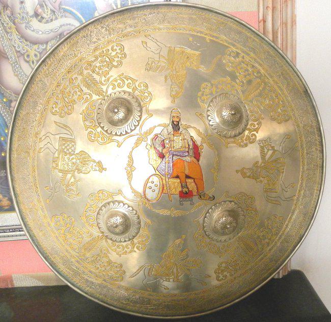 ARMOUR SIKH WARRIOR SHIELD CHISELD SILVER MAHARAJA RANJITSINGH HIS SON SHER SINGH & 2 GENERLS (1 of 12)