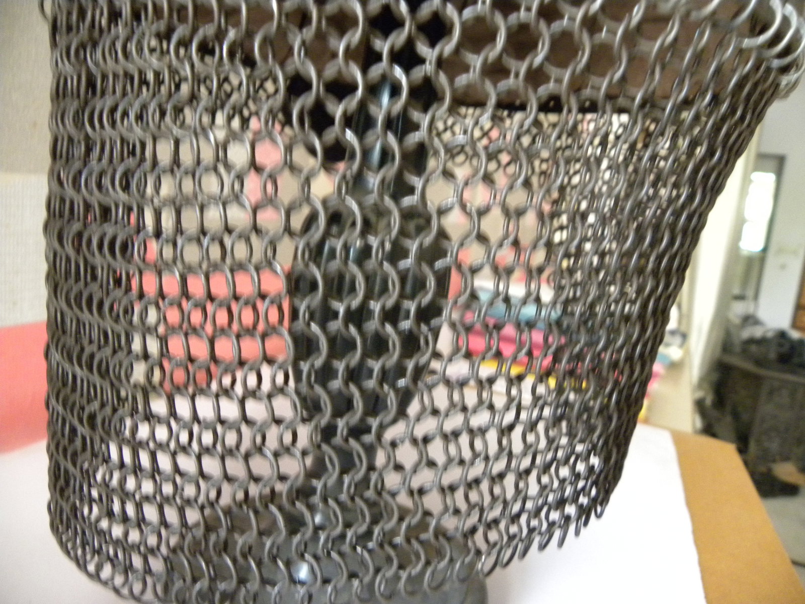 IRON CHAIN MAIL FOR WARRIOR HELMET MADE OF ROUND RINGS INTERCONNECTED: Armor iron chain mail for warrior helmet. Made of iron round ringsinterconnected. Such chain mail is used and fixed in warrior helmet bottom of helmet to safeguard necks and sidesIt measures 26X4.25 i