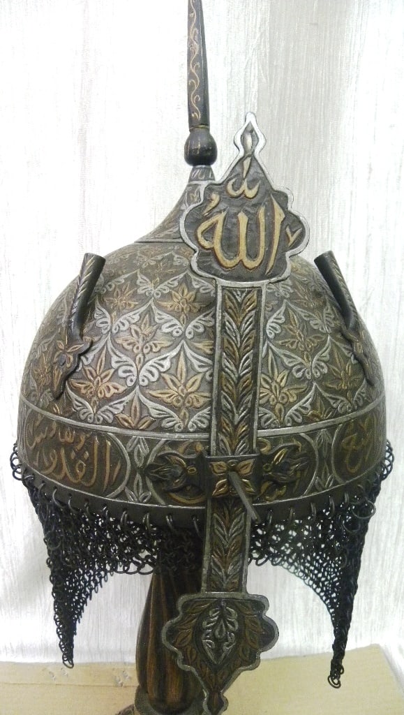ARMOR PERSIAN STYLE WARRIOR HELMET SKULL MEDALLIONS FLOWER MOTIFS ARABIC CALLIGRAPHY (1 of 6)