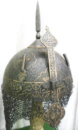 MUSEUM LEVEL MUGHAL STYLE WARRIOR HELMET 8 BIRDS ARABIC INSCRIPTION SURFACE DENSE FLOWERING