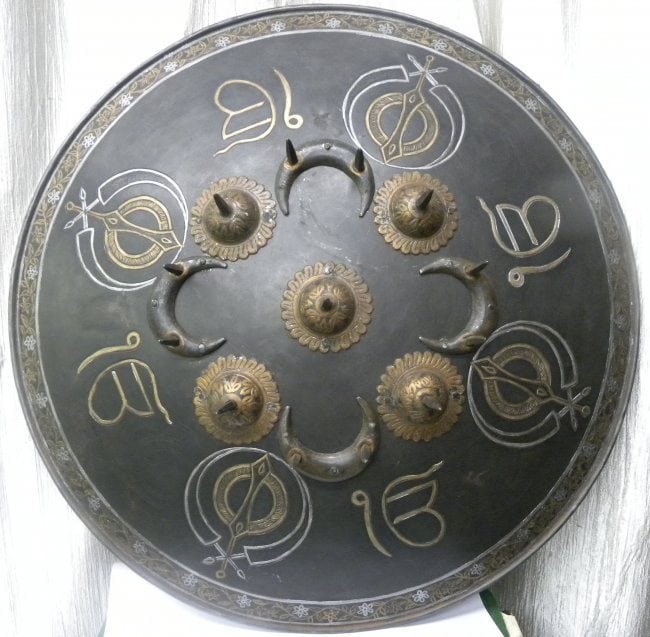 ARMOR MUSEUM LEVEL SIKH WARRIOR SHIELD DHAL DIGN OF HOLY SIKH SIGN & KHANDA (1 of 8)