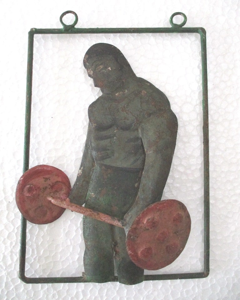Body builder gymnasium trade advertisement sign hanging (1 of 7)