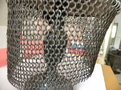 IRON CHAIN MAIL FOR WARRIOR HELMET MADE OF ROUND RINGS INTERCONNECTED: Armor iron chain mail for warrior helmet. Made of iron round rings interconnected. Such chain mail is used and fixed in warrior helmet bottom of helmet to safeguard necks and sides It measures about 2