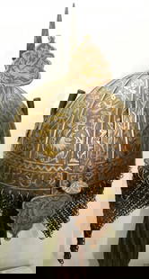 ARMOR PERSIAN STYLE WARRIOR HELMET 14 BIRDS FIGS. ENGRAVED ARABIC CALLIGRAPHY: ARMOR PERSIAN STYLE WARRIOR HELMET 14 BIRDS FIGS. ENGRAVED ARABIC CALLIGRAPHYMade : Hand forged steel , hand hammered and hand chiseled , skull made in one piece , the riveted crown Plate with screw m
