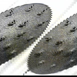 ARMOUR PERSIN WARRIOR SHIED WARRIOR SHIELD 21 SPIKES PYRAMID SHAPE ENGRAVED FLOWER MOTIFS: A COLLECTOR CHOICE WARRIOR MILITRY SHIELD WITH 21 SPIKE FIXED LIKE PYRAMID..Surface : Engraved like pyramid 21 spikes to make shield more sturdy. Shape : Convex form circular shape. The surface has be