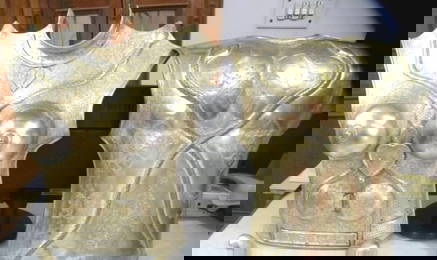 . FEMALE WARRIOR SILVER PLATED CHEST PLATES SNAKES & FEMALE WARRIOR FIGS FRONT AND BACK GEM OF COLLE