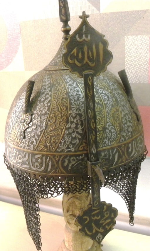 ANCIENT ANTIQUE HELMET SKULL VINE BANDS CALLIGRAPHY INSCRIPTION DENSE FLOWERING NASAL GUARD (1 of 11)