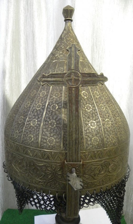 ANICENT ORNATE MEDIEVAL HELMET WITH CHRISTIAN HOLY SIGN CROSS MELON CUT SHAPE (1 of 10)