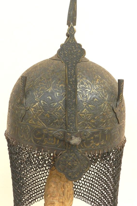 AUTHENTIC OLD STOCK ANCIENT HELMET ARABIC INSCRIPTION SURFCE FLORAL & TENDRIL ENGRAVED (1 of 10)