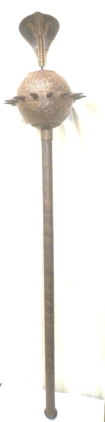 ANIECENT INCREDIBLE MACE/ GURG 14 SPIKEs INSERTED IN ROUND BALL & SNAKE HEAD FIG ON TOP OF BALL (1 of 3)