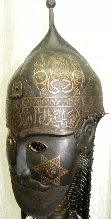 AUNTHETIC OLD STOCK ANCIENT HELMET & MASK ARABIC INSCRIPTION SKULL STRENGTHENED BY 4 BANDS TOP (1 of 10)