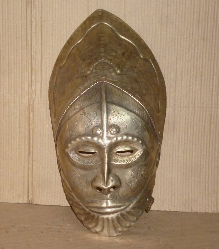 RARE BEAUTIFUL WARRIOR STEEL MASK CROWN SILVER PLATED ENGRAVED (1 of 11)