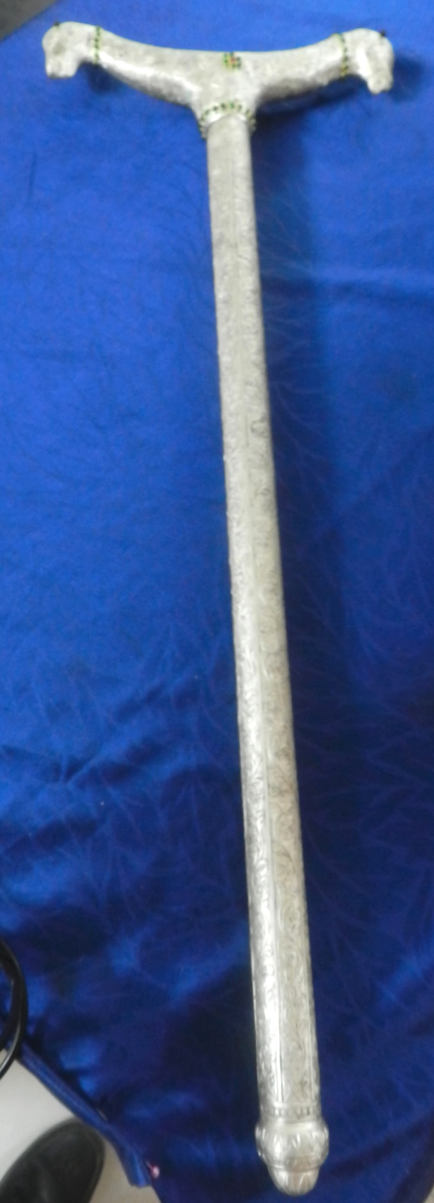 OLD SILVER INCREDIBLE DERVISH CRUTCH ZAFAR TAKIESH CANE DIFFERENT GEMS HIDDEN SWORD FLORAL (1 of 14)