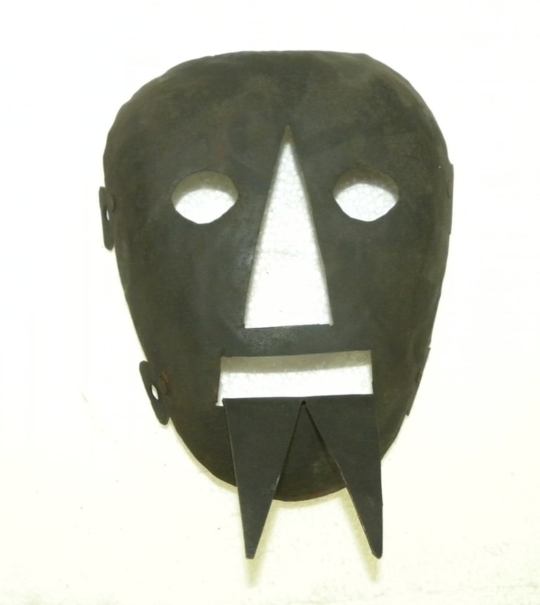 RARE PUNISHMENT MASK 2 LONG TONGUE SNAKE HAND FROGED STEEL: Beautifully hand made steel mask with two long tongue like snake is a symbol for punishment who speaks wrong for someone. After making wear this mask was tied on tree in public place so maximum